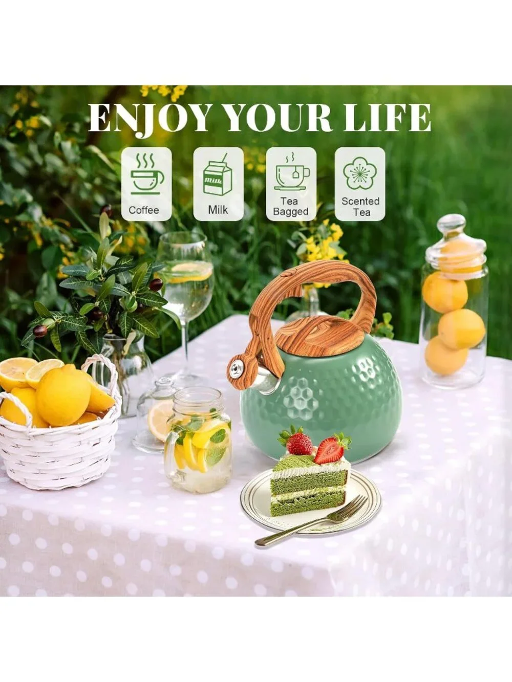 GGC 3.1QT Green Stainless Steel Whistling Tea Kettle For Kitchen Stove Top